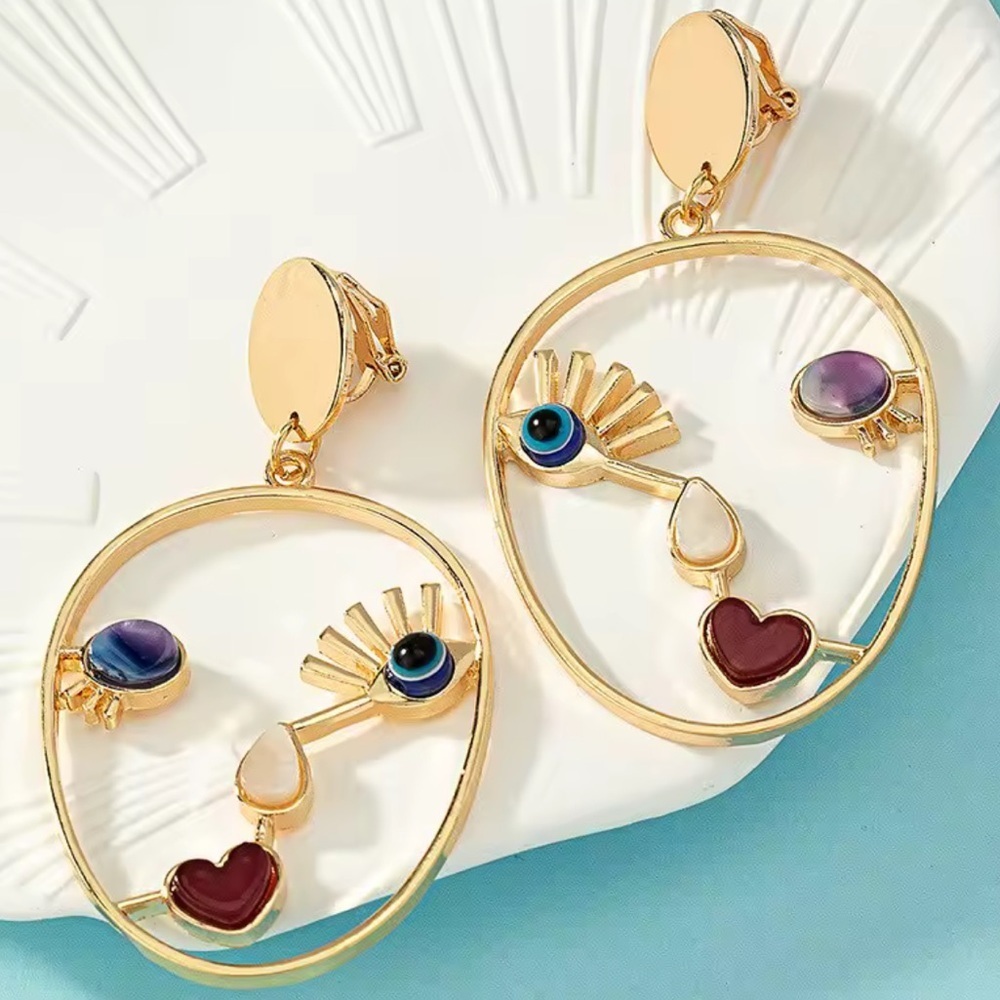 New! Creative Face Earrings with Colorful Accents